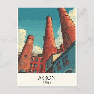 Postal Festiva Afiche de viaje de Akron Ohio Arte de línea aérea 