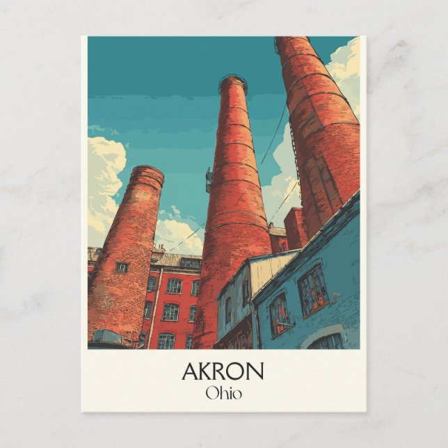 Postal Festiva Afiche de viaje de Akron Ohio Arte de línea aérea  (Anverso)