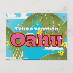 Postal Festiva Afiche de viaje de Oahu Holiday