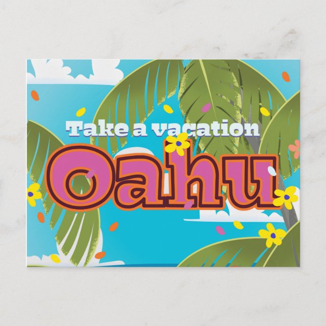 Postal Festiva Afiche de viaje de Oahu Holiday (Anverso)