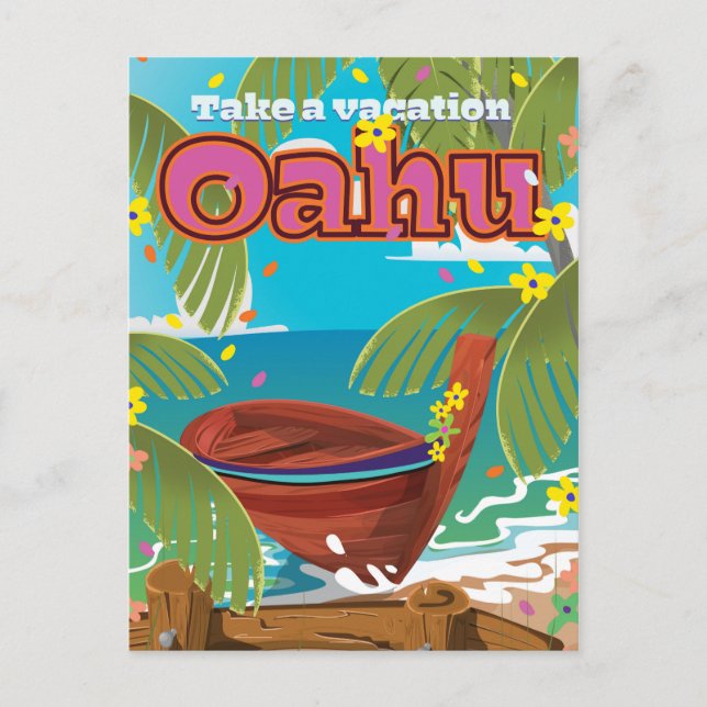 Postal Festiva Afiche de viaje de Oahu Holiday (Anverso)