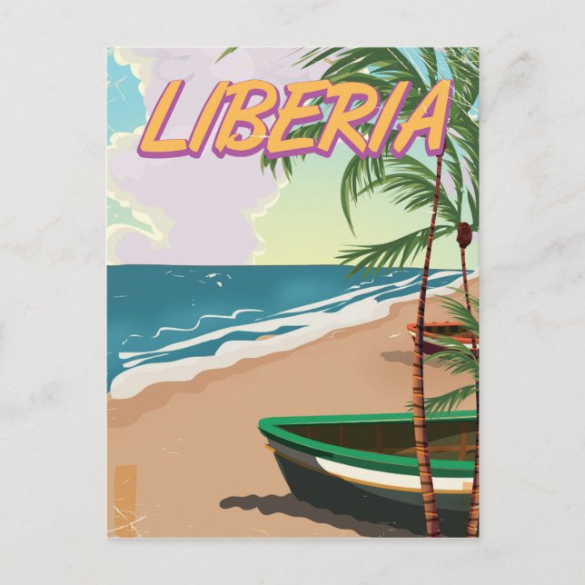 Postal Festiva Afiche de viajes de vacaciones retro en Liberia (Anverso)