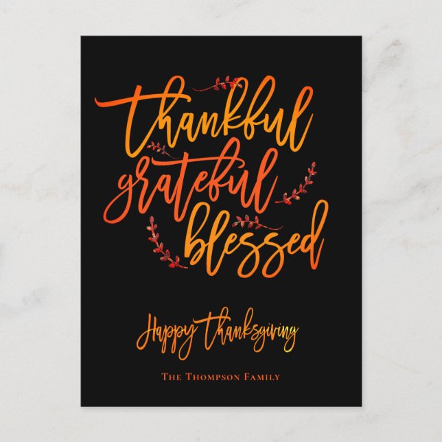 Postal Festiva Agradecimiento agradecido al feliz nombre del día  (Anverso)