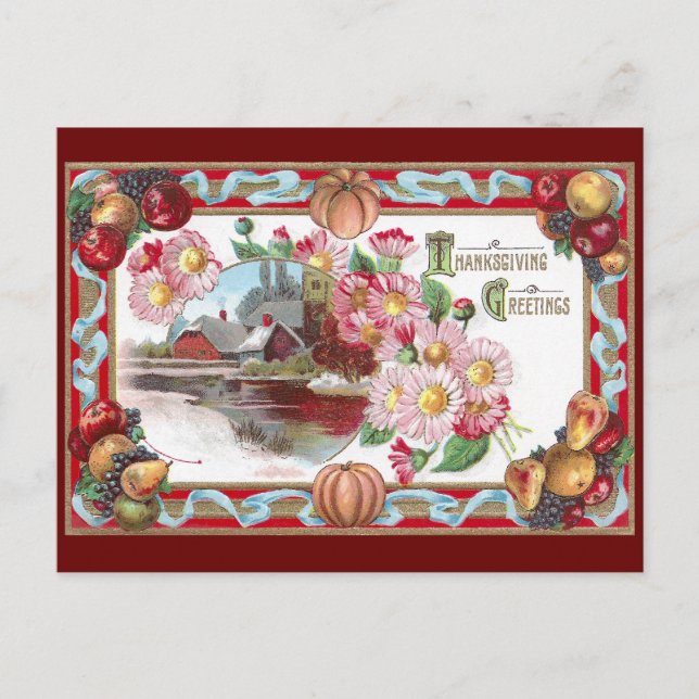 Postal Festiva Agro, fruta y Mamáes rosadas Acción de Gracias (Anverso)