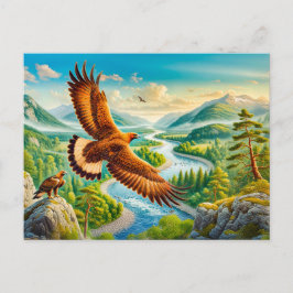 Postal Festiva Águila dorada sobre el valle de la montaña