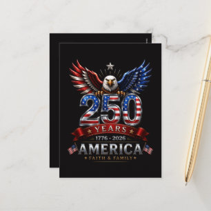 Postal Festiva Águila patriótica de fe y familia América 250