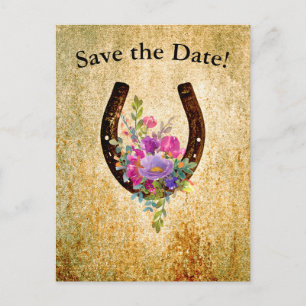 Postal Festiva Ahorre la fecha de herradura personalizada acuarel