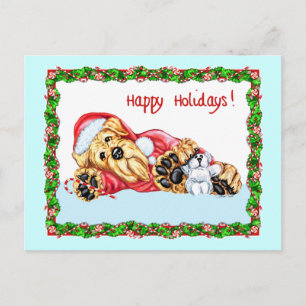 Postal Festiva Airedale Terrier Esperando a Santa