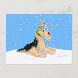 Postal Festiva Airedale Terrier Navidades Dale Deer