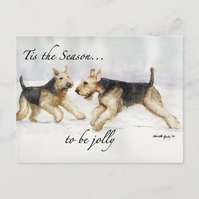 Postal Festiva Airedale Tis the Seson art postcard (Anverso)