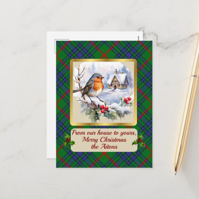 Postal Festiva Aiton Tartan w/Robin Personalizado (Anverso/Reverso In Situ)