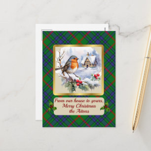 Postal Festiva Aiton Tartan w/Robin Personalizado