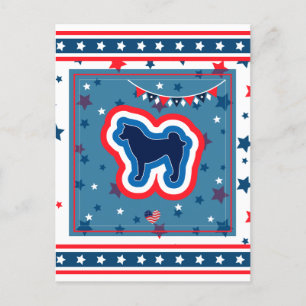 Postal Festiva Akita Patriótico Rojo Blanco Y Azul 4 de Julio