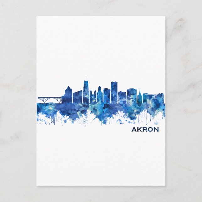 Postal Festiva Akron Ohio Skyline Blue (Anverso)