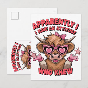 Postal Festiva Al parecer tengo una actitud Diseño de vaca sarcás