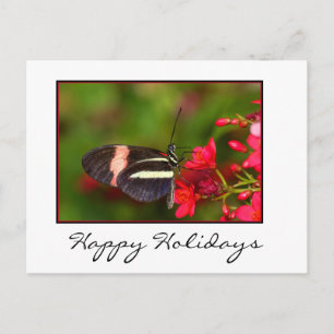 Postal Festiva Ala larga y flores Felices Fiestas