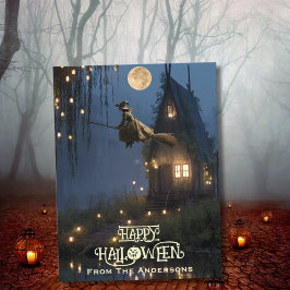 Postal Festiva Alarmante bruja embrujada foto de Halloween