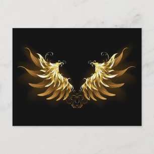 Postal Festiva Alas del Ángel de Oro sobre fondo negro