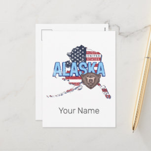 Postal Festiva Alaska State Estados Unidos Map Vintage USA
