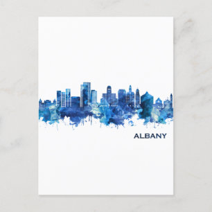 Postal Festiva Albany New York Skyline Blue