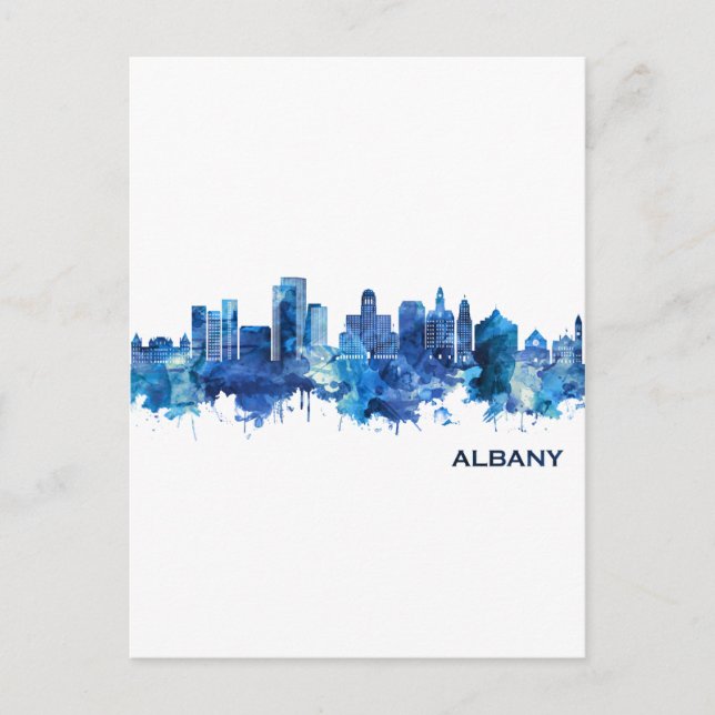 Postal Festiva Albany New York Skyline Blue (Anverso)