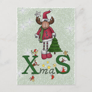 Postal Festiva Alce con árbol