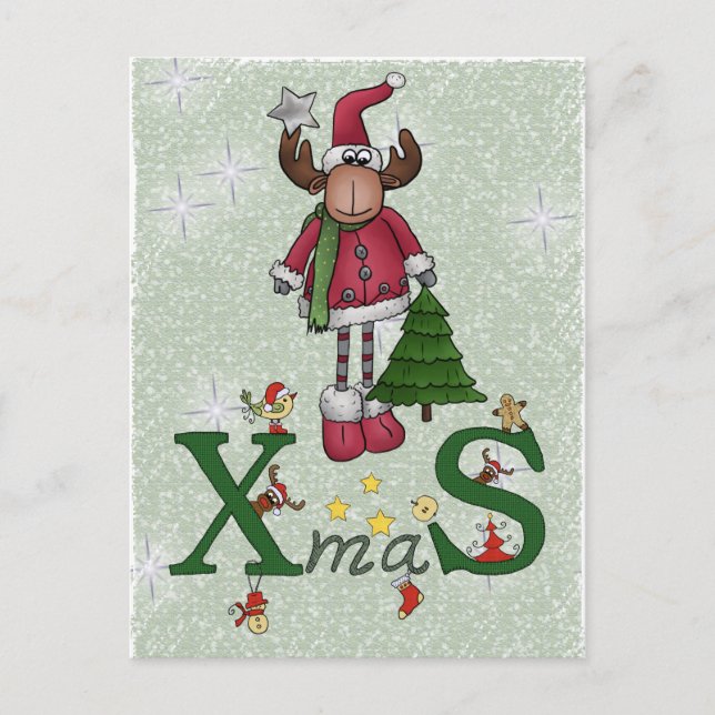 Postal Festiva Alce con árbol (Anverso)