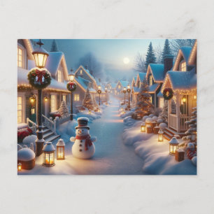 Postal Festiva Aldea cubierta de nieve para Navidades