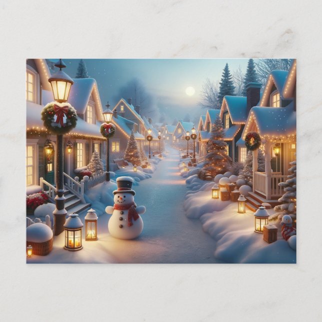 Postal Festiva Aldea cubierta de nieve para Navidades (Anverso)