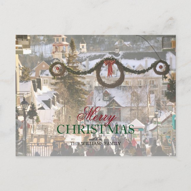 Postal Festiva Aldea de esquí en Christmastime en Quebec (Anverso)