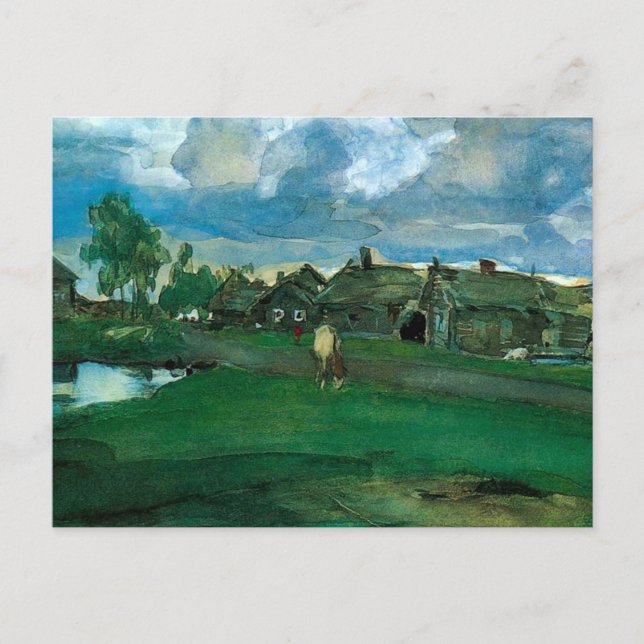 Postal Festiva Aldea rusa Valentin Serov (Anverso)