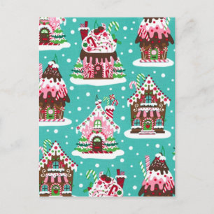 Postal Festiva Alegre casa de pan de jengibre para Navidades