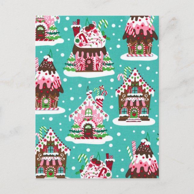 Postal Festiva Alegre casa de pan de jengibre para Navidades (Anverso)