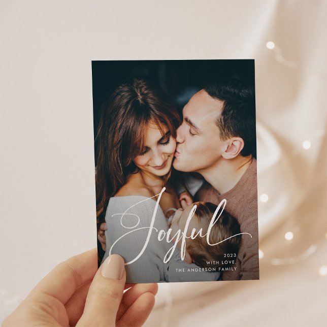 Postal Festiva Alegre | Elegantes Navidades de guiones y fotograf (A stunning holiday postcard with your personal photo and elegant calligraphy)