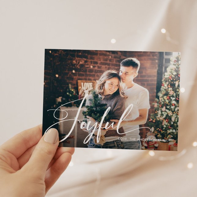 Postal Festiva Alegre | Elegantes Navidades de guiones y fotograf (A beautiful holiday postcard with your favorite personal photo and elegant calligraphy)