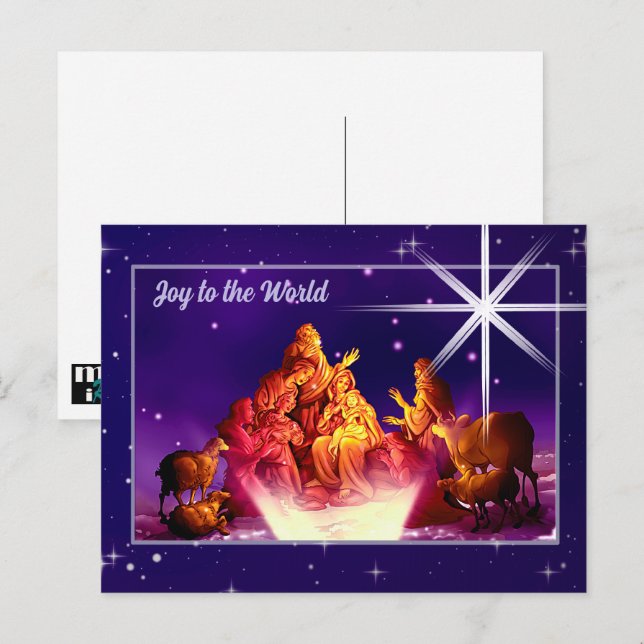 Postal Festiva Alegría al mundo. Adoración de los Navidades de Pa (Anverso / Reverso)