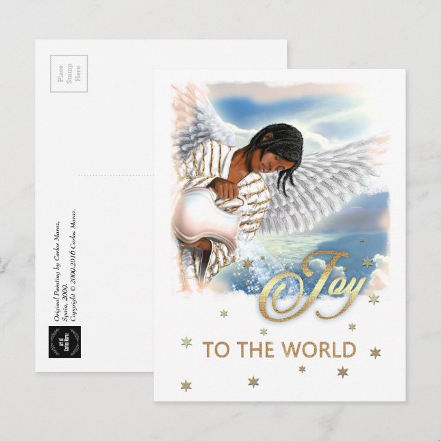 Postal Festiva Alegría al mundo. Navidades Angel de Estados Unido (Anverso / Reverso)