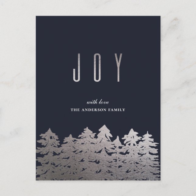 Postal Festiva Alegría. Árbol de Navidad. Pinos plateados. Modern (Anverso)