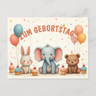 Postal Festiva Alegría de cumpleaños con amigos animales