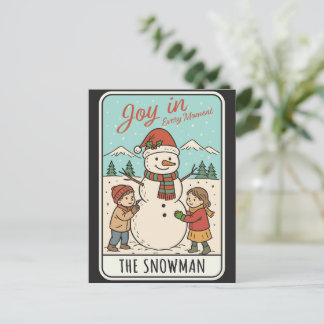 Postal Festiva Alegría en cada momento Muñeco de nieve y niños Na