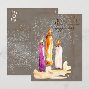Postal Festiva ¡Alegría! Trío de Velas Acuarela Destello