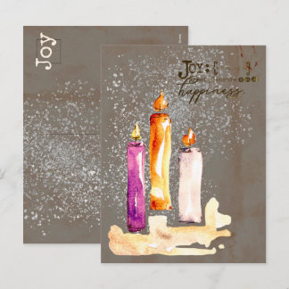Postal Festiva ¡Alegría! Tríptico de Velas Acuarela Brillante