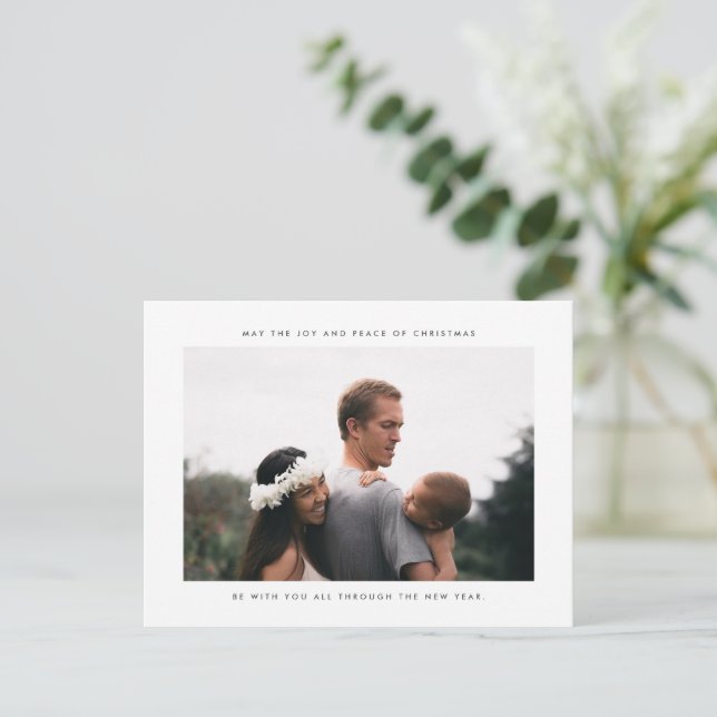 Postal Festiva Alegría y paz de los Navidades foto familiar de va (Anverso de pie)