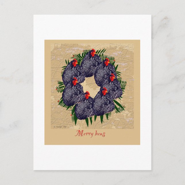 Postal Festiva alegry hens wreath regalos (Anverso)