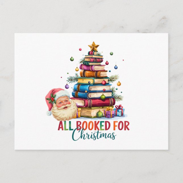 Postal Festiva All Booked for Christmas Card | Book Lover Holiday (Anverso)
