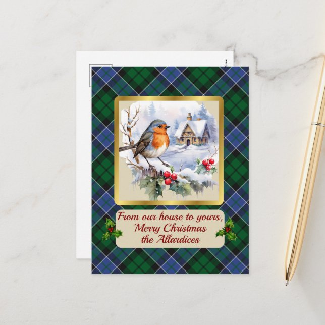 Postal Festiva Allardice Tartan w/Robin Personalizado (Anverso/Reverso In Situ)