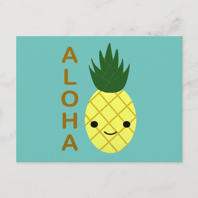 Postal Festiva Aloha Cute Kawaii Piña (Anverso)