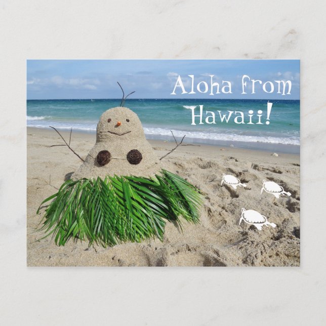Postal Festiva Aloha de Snowman Sandman, Navidades de Hawaii (Anverso)