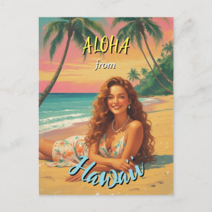 Postal Festiva Aloha de viaje hawaiano de estilo vintage desde Ha