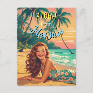 Postal Festiva Aloha de viaje hawaiano de estilo vintage desde Ha